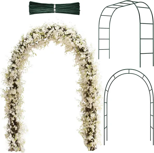 Vista 8 de Hotop Enrejado de arco de jardín de boda para plantas trepadoras, 7.8 pies, fácil de montar, soporte de fondo de enrejado de boda de metal con Blanco