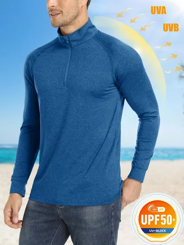 Vista 2 de MAGCOMSEN Sudadera con cremallera de 14 para hombre, manga larga UPF 50+, camiseta deportiva ligera para entrenamiento atlético