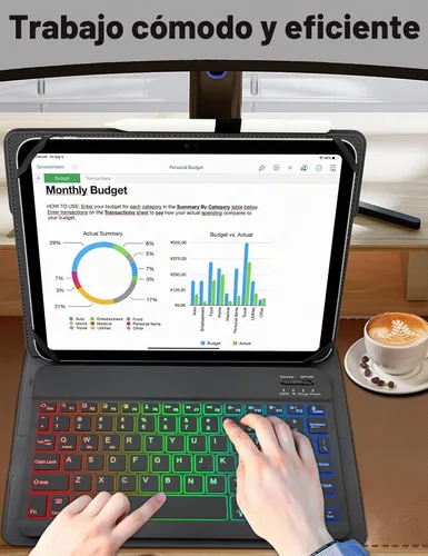 Vista 3 de Funda universal con teclado para 9.7", 10.1", 10.2", 10.5", 10.9", 11" Tablets iPad Samsung Fire Pixel Android 10.1 inch, 7 Color Rainbow Backlit