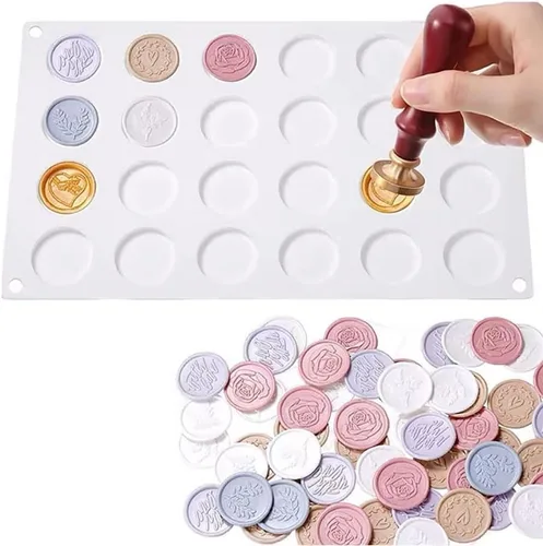 Vista 5 de Molde de silicona para sellos de disco redondo plano, molde adhesivo para encerar, molde para pastel de chocolate, molde para hornear, bandeja