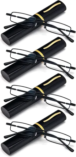 Vista 7 de REAVEE - 2 unidades de gafas de lectura con bolígrafo delgado para hombres y mujeres, tamaño pequeño de bolsillo, tubo con bisagra de resorte