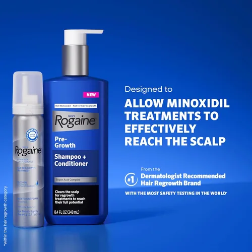 Vista 5 de Rogaine Champú y acondicionador 2 en 1 precrecimiento para hombres con complejo triple ácido, champú purificador del cuero cabelludo elimina