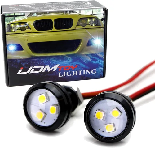 Vista 9 de iJDMTOY 2 unids ámbar amarillo 3-SMD Proyector de alta potencia LED Eagle Eye Lights w/Back Bolt-On Tornillos para luces de estacionamiento, niebla