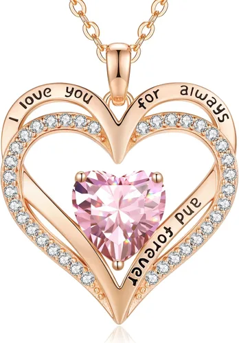 Vista 128 de CDE Collares de piedra natal para mujer, plata de ley 925, collar con colgante de corazón para siempre, Navidad, cumpleaños, aniversario, día de San