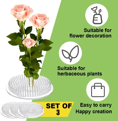 Vista 2 de BOYIVI 3 ranas de plástico gruesas de 2.7 pulgadas redondas Ikebana Kenzan Arreglo floral Pin Soporte de rana Flor Japonesa Herramientas Fijas