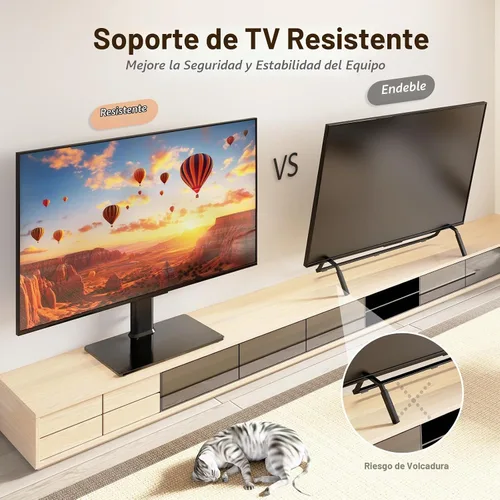 Vista 6 de HT07B-001 - Soporte giratorio universal para televisores de 13 a 32 pulgadas con giro de 100 grados, altura ajustable de 4 niveles, base de vidrio