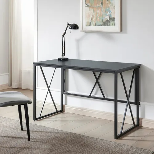 Vista 2 de Leick Home 70002-BLKNK X - Escritorio plegable para computadora, diseño moderno de espiga gris/negro mate