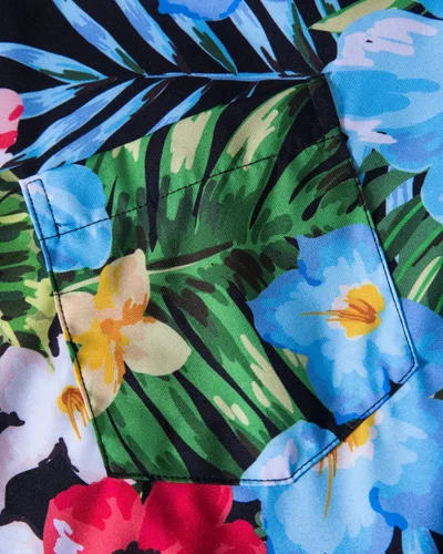 Vista 5 de TUNEVUSE Camisa de flores para hombre, manga corta, con botones, estampado de hibisco, Aloha