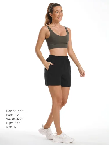 Vista 5 de Stelle Pantalones cortos de verano para mujer, cómodos, de algodón, de cintura alta, con bolsillos