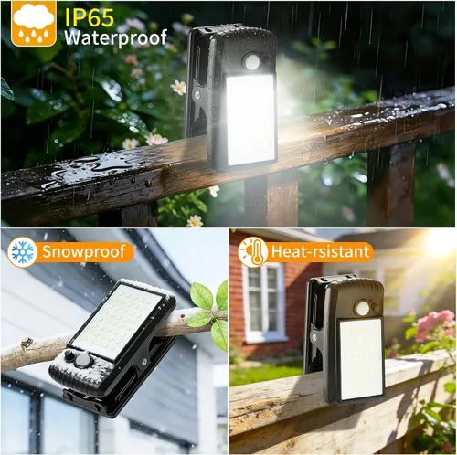Vista 7 de YJFWAL Paquete de 2 luces solares para exteriores, 40 LED, 3 modos luces con clip con sensor de movimiento solar, impermeable IP65 para patio