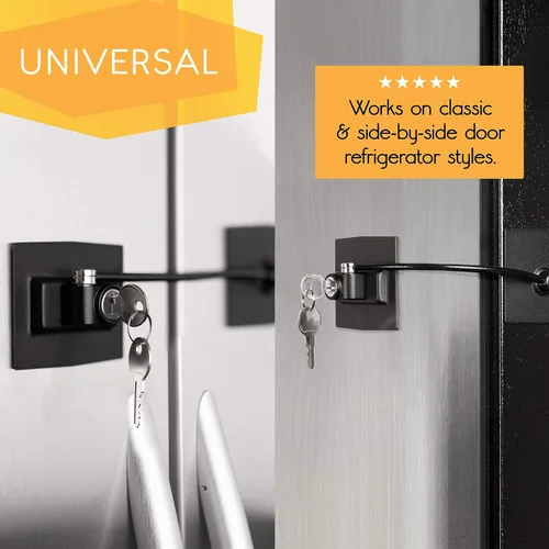 Vista 4 de Paquete de 2 cerraduras para refrigerador Guardianite Premium con cerradura con llave incorporada (paquete de 2, negro)