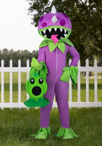 Vista 3 de Plants vs Zombies - Disfraz de Chomper para niños, overol morado, disfraz de planta atrapamoscas de Venus para Halloween