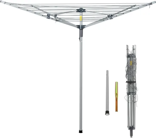 Vista 8 de JS HANGER Plegable de 3 brazos rotatorio al aire libre paraguas de secado de metal secadora de ropa tendedero con espacio de secado de 131 pies