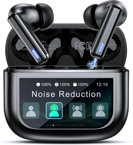 Vista 2 de ZIUTY Auriculares inalámbricos Bluetooth, auriculares con pantalla táctil, modo de transparencia con cancelación de ruido ANC ENC, graves profundos