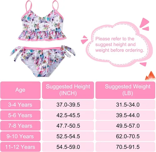 Vista 4 de swimsobo Trajes de baño de dos piezas para niñas, tankini estampado 3D para 3-12 años