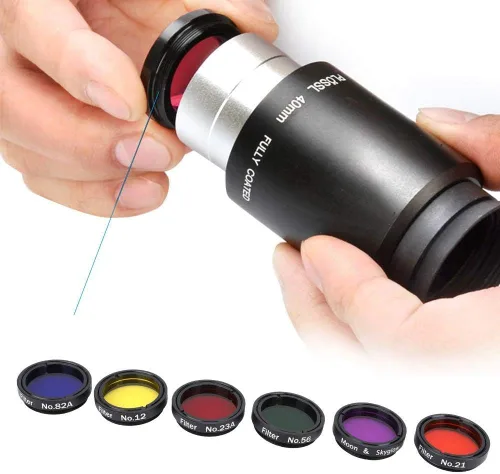 Vista 4 de Kit de filtro de telescopio colorido de 1.25 pulgadas, filtro de luna para telescopios con caja de almacenamiento para telescopios, oculares