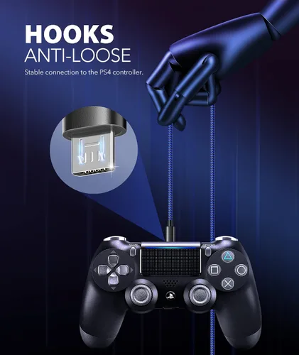 Vista 4 de 6amLifestyle Cable de carga para controlador PS4 de 16 pies, nailon trenzado extralargo, micro USB 2.0, cable de sincronización de datos de alta