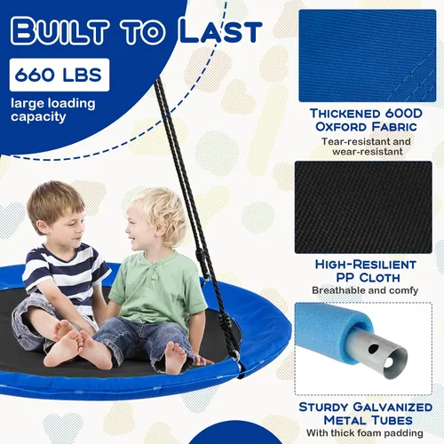 Vista 7 de Costzon Columpio de árbol de 40 pulgadas con luces LED para niños y adultos, columpio de platillo volador para interiores y exteriores con cuerdas
