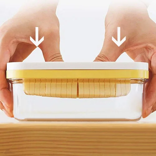 Vista 8 de Mantequillera rectangular con tapa con cortador para cortar y almacenar fácilmente, caja de mantequilla para refrigerar, contenedor de mantequilla
