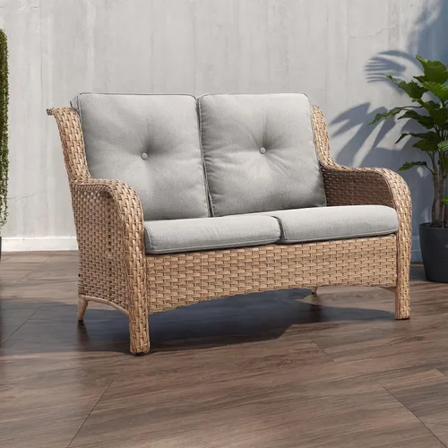 Vista 55 de Rilyson Sofá de mimbre para patio al aire libre, sofá de ratán de 3 asientos con asientos profundos y cómodos cojines para porche exterior, terraza