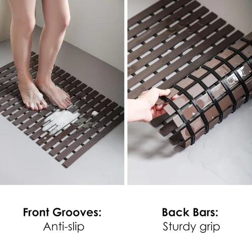 Vista 2 de SHIMOYAMA Tapete de ducha, tapete antideslizante para bañera con diseño antideslizante de doble cara, 26 x 17 pulgadas, tapete de ducha absorbente