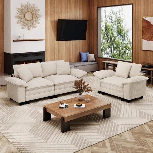 Vista 39 de Sofá Seccional Modular Individual de 53.5", Sillón de Pana Suave y Afelpada con Asiento Profundo Cómodo y Brazos Removibles para Sala de Estar