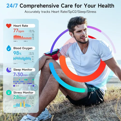 Vista 5 de Gydom Reloj inteligente para mujer y hombre, Android y iPhone, rosa + verde oscuro