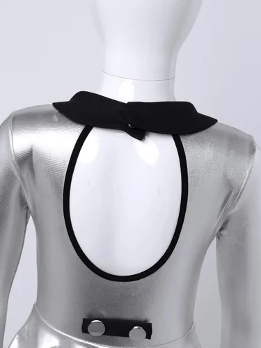 Vista 6 de Disfraz de esmoquin para niños y niñas, estilo jazz tap moderno para danza, disfraz de Halloween plateado