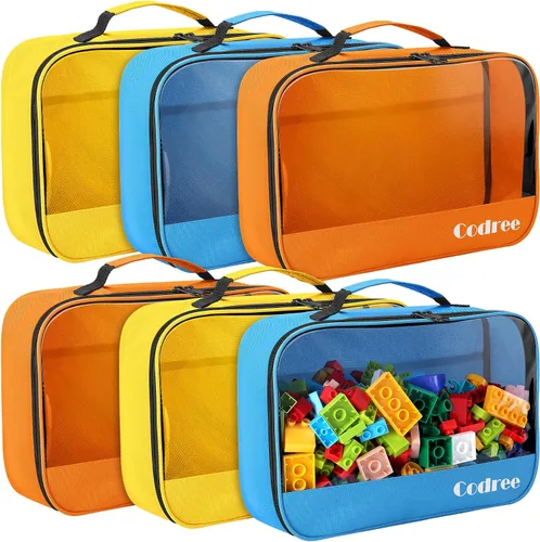 Vista 10 de Paquete de 3 bolsas transparentes de almacenamiento de juguetes, 9.4 x 6.7 x 4.3 pulgadas, bolsas organizadoras de juguetes de PVC transparente