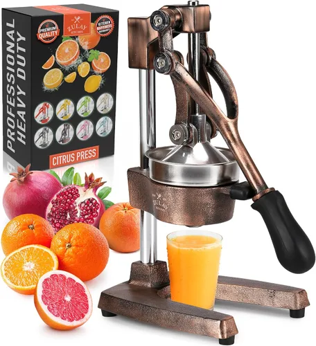 Vista 33 de Zulay Kitchen Exprimidor de hierro fundido, exprimidor de naranja resistente con coladores desmontables para una fácil limpieza, prensa de cítricos