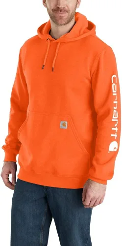 Vista 32 de Carhartt Sudadera de ajuste holgado para hombre con logotipo en la manga, de peso medio, gráfica, liquidación Terreno ámbar
