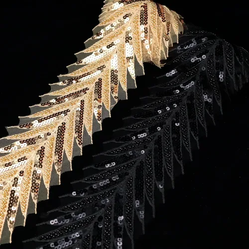 Vista 5 de Cinta de encaje con cuentas de encaje negro apliques de lentejuelas encaje de malla de flecha de encaje para coser, decoración de ropa