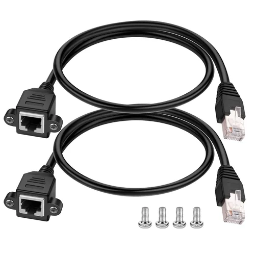 Vista 9 de iGreely Paquete de 2 extensores Ethernet RJ45 macho a hembra de montaje en panel de tornillo Cat6/Cat5e/Cat5 Ethernet LAN Cable de extensión de red