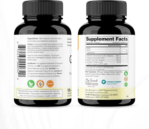 Vista 3 de Sandhu's Salud intestinal - Prebióticos, probióticos, postbióticos y L-glutamina Salud digestiva, colon, suplementos probióticos totales 120