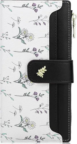 Vista 14 de Farcauo Cartera para Mujer delgada con Flores Kawaii, Carteras para Mujeres, Cartera Linda y delgada para Mujeres, Contemporáneo