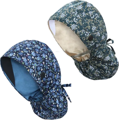 Vista 23 de Gorra médica con forro de satén con bolsillo para cola de caballo, gorro de enfermera médica de algodón con banda elástica para el sudor