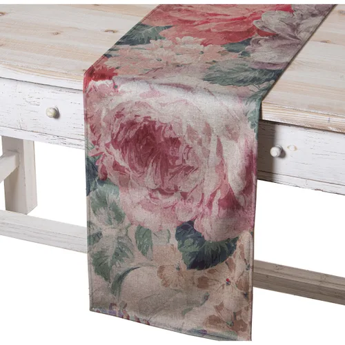 Vista 3 de Camino de Mesa Alexandra House Living Rosa Textil Terciopelo Floral