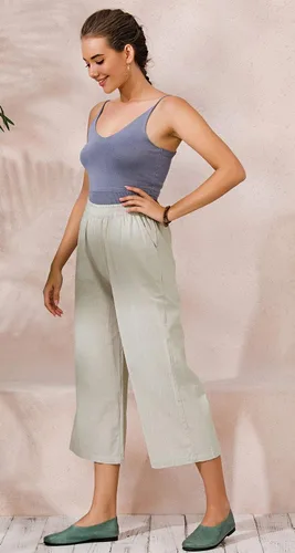 Vista 5 de ECUPPER - Pantalones amplios y holgados de algodón para mujer, a media pantorrilla, con cintura elástica, estilo informal