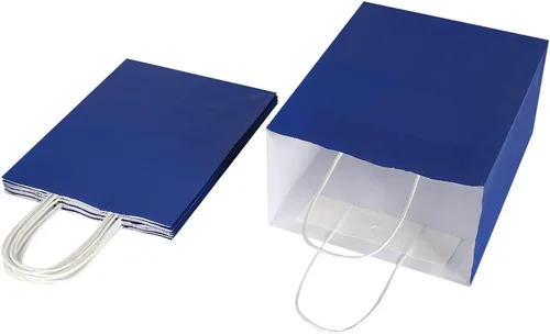 Vista 7 de Oikss Cada paquete de 50 bolsas de regalo de papel kraft medianas azul y amarillo con asas a granel