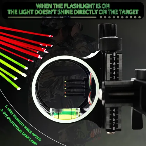 Vista 3 de 5-Pin Compound Bow Sight - with Level & Height Micro-Adjustable, Aluminum Alloy Hunting Sight for Right/Left Hand, Includes Sight Light & Tools