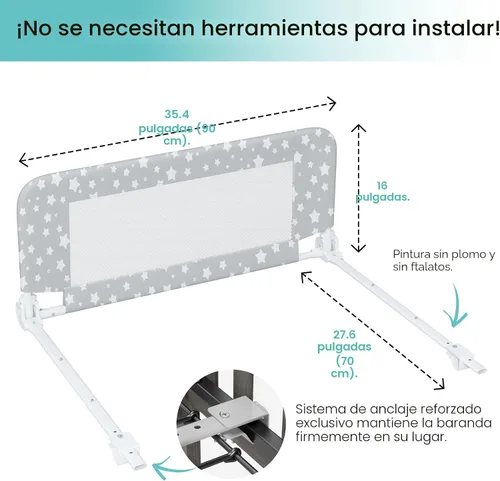 Vista 3 de NUTIKAS Protector de barandilla de cuna para niños pequeños - 35.4" Barandillas de cama para niños pequeños convertibles con protector lateral