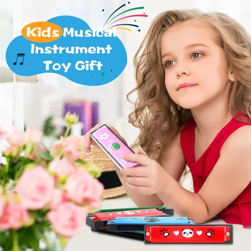 Vista 5 de 12 piezas de armónica de juguete para niños, armónica de dibujos animados, 16 agujeros, instrumento musical, armónicas para niños y niñas