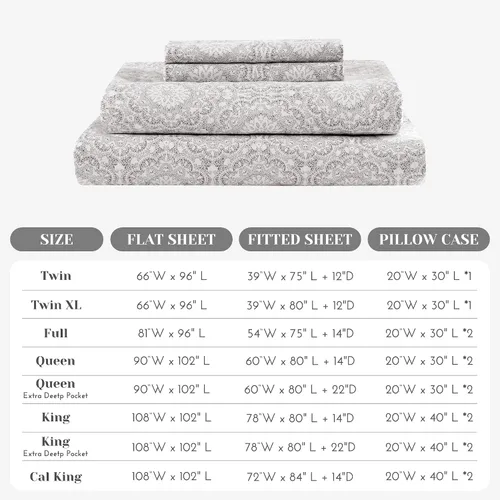 Vista 4 de Comfort Spaces Juego de sábanas de percal 100% algodón, 4 piezas, color Adelia Gris
