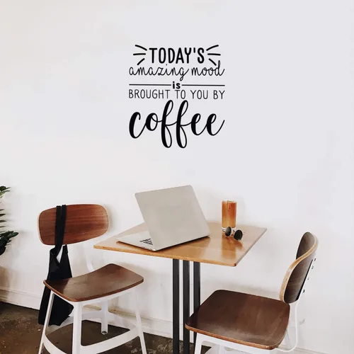 Vista 2 de Calcomanía de vinilo para pared, diseño con texto en inglés «Today's Amazing Mood is Brought to You by Coffee», 24 x 22 pulgadas, bonita y divertida