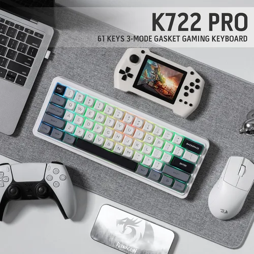 Vista 9 de Redragon K722 PRO Teclado inalámbrico 60% RGB para juegos, teclado mecánico compacto de intercambio en caliente de 61 teclas con enchufe Free-Mod