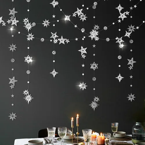 Vista 9 de Cheerland Guirnalda de Purpurina de Estrella y Luna Azul Decoraciones de Fiesta País de las Maravillas Invernal Baby Shower Serpentinas al Aire