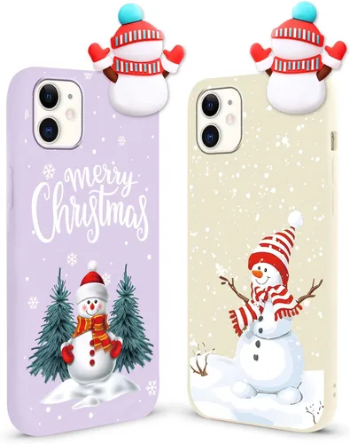 Vista 24 de Pack de 2 Fundas Lindas de Navidad para iPhone 7/8 / SE 2020/2022 4.7", Oso Rojo, Alce, Muñeca 3D, Muñeco de Nieve, Patrón Feliz Navidad, Silicona