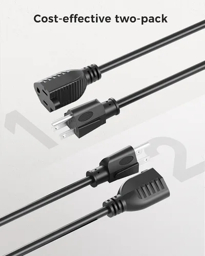 Vista 6 de Cable Matters - Paquete de 2 cables de extensión de alimentación cortos de 16 AWG, resistentes de 13 A, 1 pie, 3 clavijas, NEMA 5-15P a NEMA 5-15R
