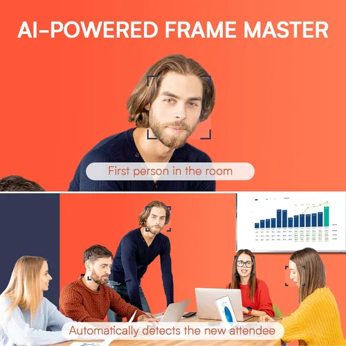 Vista 3 de COOLPO Cámara web 4K de videoconferencia, enfoque inteligente de control de gestos, encuadre automático AI con FoV de 110°, reducción de ruido