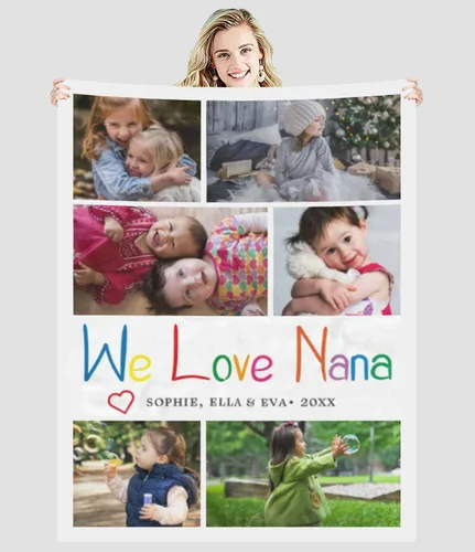 Vista 12 de Manta de fotos personalizada con collage de texto, imagen, regalo de cumpleaños de boda para adultos, bebés, niños, niñas, niños, papá, mamá, 1 Foto